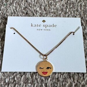 NWT KATE SPADE TELL ALL Winky Face Emoji gold necklace